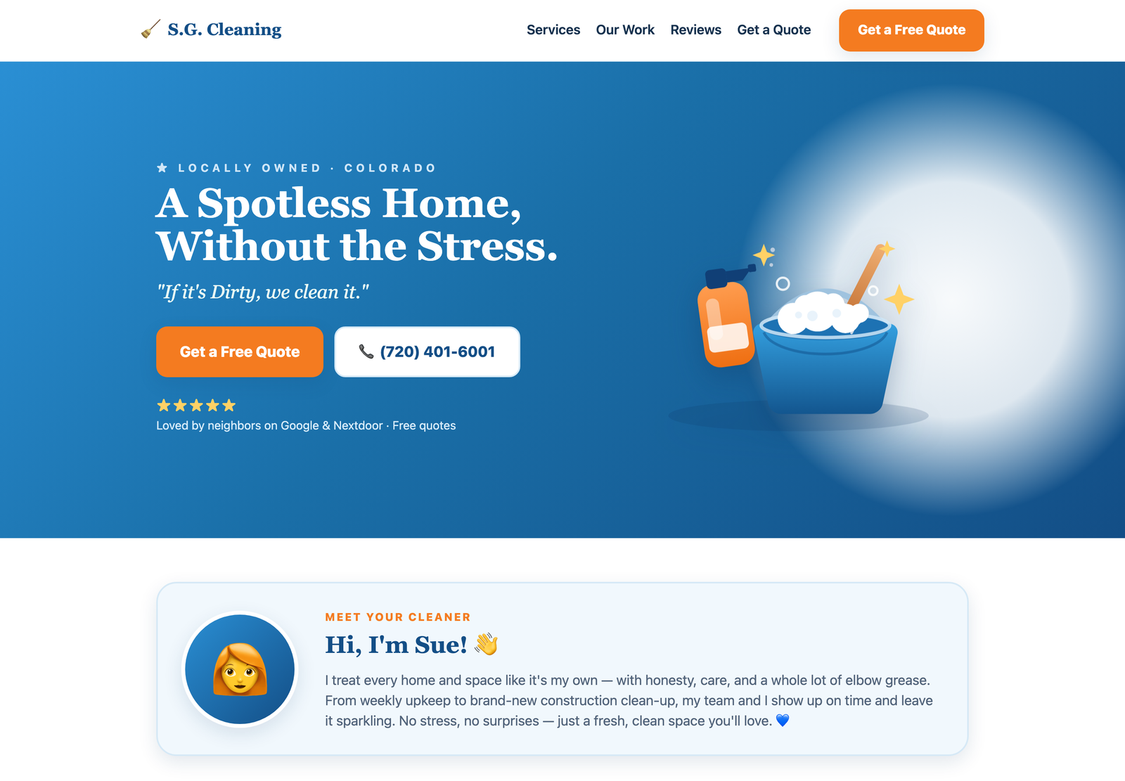 My Cleaner Sue clean, professional cleaning business homepage